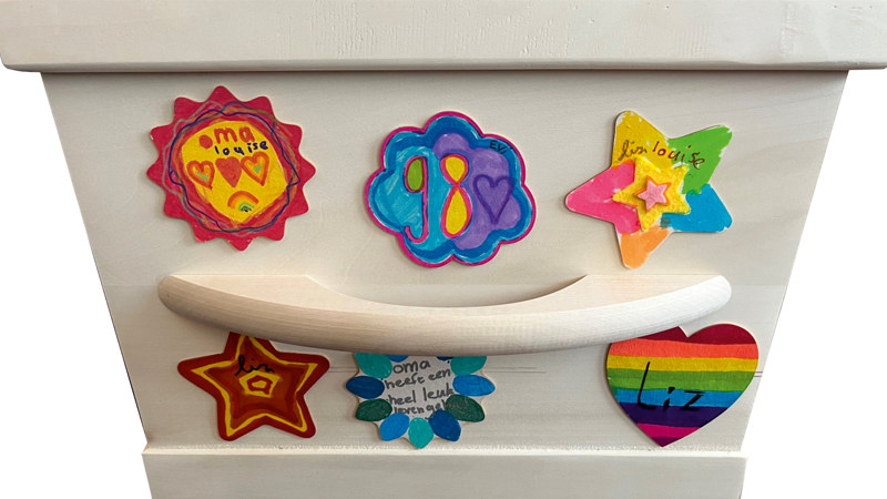 Afscheidsbutton kist